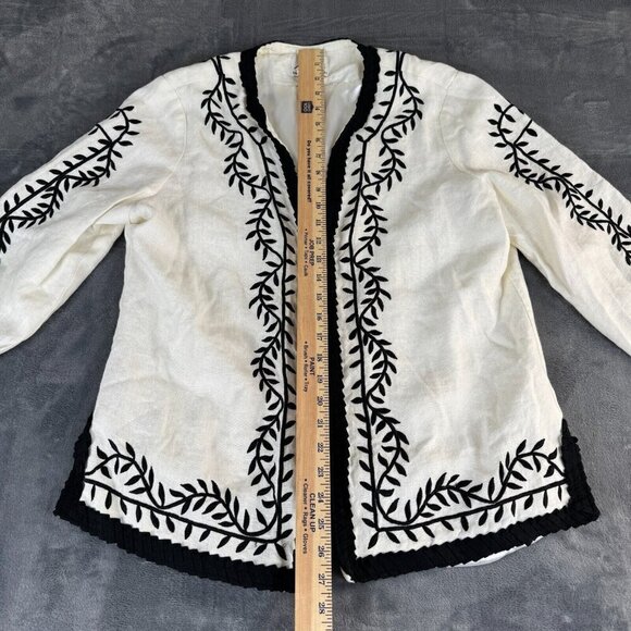 Linea Louis Dell'Olio Blazer Jacket SZ L 100% Linen Embroidered Artsy Lagenlook - Picture 3 of 9
